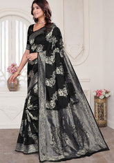 Aura Black Banarasi Silk Saree