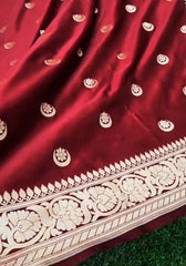 Kritika – Maroon Banarasi Satin Silk Saree With Golden Zari Work