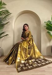 Varnika – Golden Banarasi Soft Tiuuse Silk Saree of Subtle Charm
