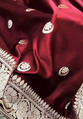 Kritika – Maroon Banarasi Satin Silk Saree With Golden Zari Work