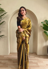Varnika – Golden Banarasi Soft Tiuuse Silk Saree of Subtle Charm