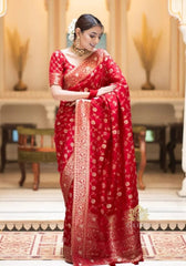 Pihu Red Banarasi Silk Saree
