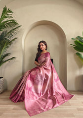Amara – Pink Banarasi Soft Silk Saree with Floral Weave