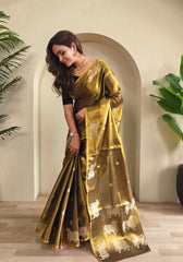 Varnika – Golden Banarasi Soft Tiuuse Silk Saree of Subtle Charm