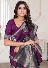Aura Wine Banarasi Silk Saree