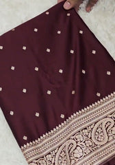 Tavisha – Deep Maroon Banarasi Satin Silk Saree with Intricate Paisley Zari Weaving