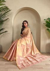 Varnika – Baby Pink Banarasi Soft Tiuuse Silk Saree of Subtle Charm