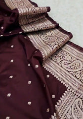 Tavisha – Deep Maroon Banarasi Satin Silk Saree with Intricate Paisley Zari Weaving