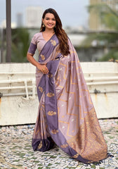 Ruvika – Banarasi Soft Silk Saree in Lavender with Ornamental Border