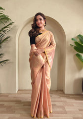 Varnika – Baby Pink Banarasi Soft Tiuuse Silk Saree of Subtle Charm