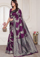 Aura Wine Banarasi Silk Saree