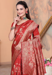 Palak Red Banarasi Silk Saree
