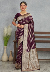 Charmi Wine Banarasi Soft Silk Saree