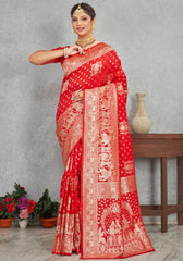 Janaki Red Banarasi Soft Silk saree