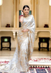 Anarkali White banarasi silk saree