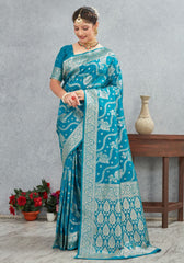 Sita Teal Blue Banarasi Soft Silk Saree