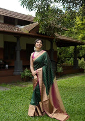 Iravati – Deep Green Banarasi Soft Silk Saree with Golden Butti Elegance