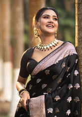 Elegance in Black – Banarasi Silk Saree with Silver Zari Weaving