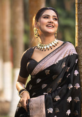 Elegance in Black – Banarasi Silk Saree with Silver Zari Weaving