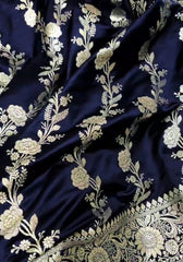 Sharvitha – Deep Blue Satin Saree With Zari Work