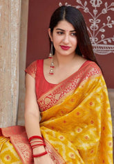 Kesariya Banarasi Silk saree
