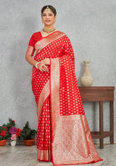 Charmi Red Banarasi Soft Silk Saree