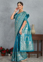 Janaki Teal Blue Banarasi Soft Silk saree