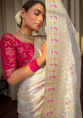 Tisha White Banarasi Silk Saree