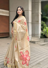 Jasmine Beige Tissue Silk Saree
