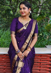 Regal Charm – Purple Silk Saree with Golden Zari Border