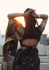 Ruhani – Midnight Banarasi Soft Silk Black Saree with Subtle Glow