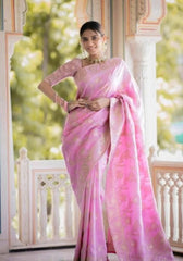 Anarkali Pink banarasi silk saree