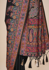 Glamorous Black Pashmina Saree With Artistic Minakari Work