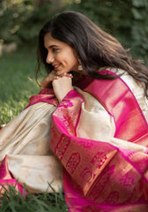 Apsara White Pink Silk Saree