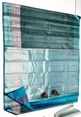 Ishira – Aqua Teal Kanjivaram Silk Saree with Silver Weaving