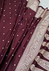 Tavisha – Deep Maroon Banarasi Satin Silk Saree with Intricate Paisley Zari Weaving
