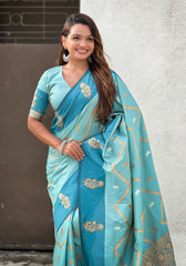 Ruvika – Banarasi Soft Silk Saree in Rama with Ornamental Border