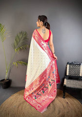 Deserving Beige Paithani Silk Saree With Dulcet Blouse Piece