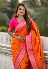 Jasmine Orange Banarasi silk saree