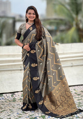 Ruvika – Banarasi Soft Silk Saree in Grey with Ornamental Border