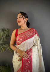 Deserving Beige Paithani Silk Saree With Dulcet Blouse Piece