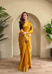 Varnika – Mustard Banarasi Soft Tiuuse Silk Saree of Subtle Charm
