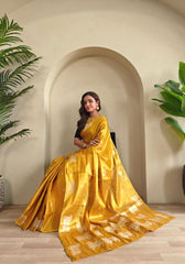 Varnika – Mustard Banarasi Soft Tiuuse Silk Saree of Subtle Charm
