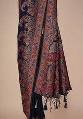 Glamorous N.blue Pashmina Saree With Artistic Minakari Work