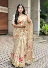 Jasmine Beige Tissue Silk Saree