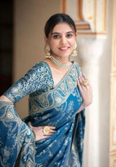 Anarkali Morepeach Banarasi silk saree