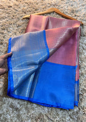 Amira - Pink & Silver Kanjivaram Silk Saree with Royal Blue Border
