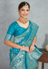 Janaki Teal Blue Banarasi Soft Silk saree