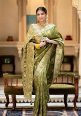 Anarkali  Mehandi Banarasi silk saree
