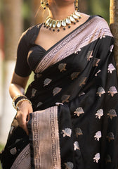 Elegance in Black – Banarasi Silk Saree with Silver Zari Weaving